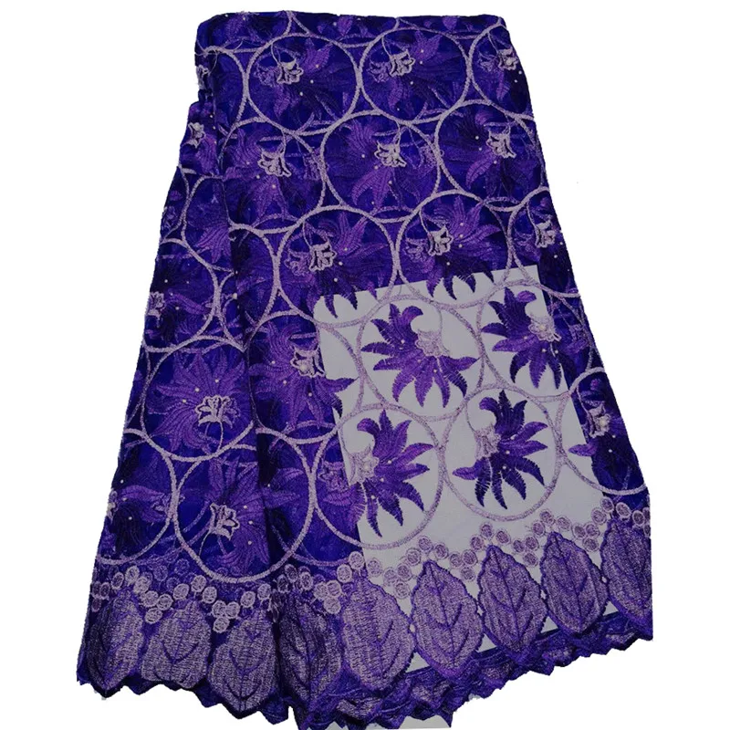 Фиолетовая Роскошная французская кружевная ткань высокого качества африканская нигерийская Цветочная вышитая Тюль кружевная ткань камни для свадьбы