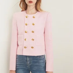 2021 outono nova rosa colheita superior jaqueta feminina em torno do pescoço duplo breasted curto designer bonito casaco outwear