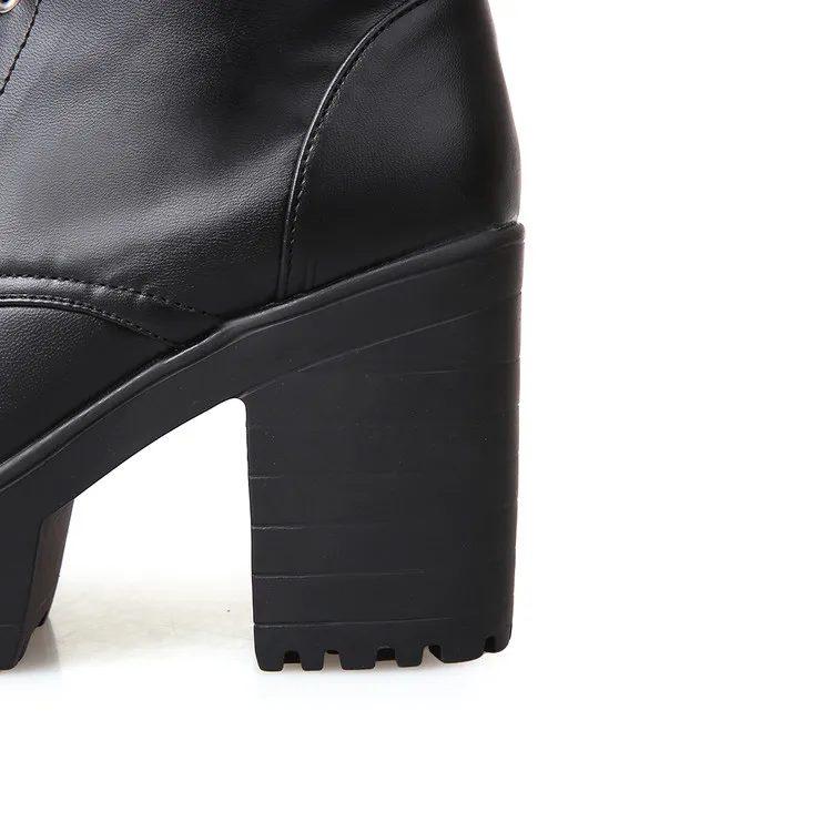 Women's Boots Autumn and Winter The New Fashion Round Head Lace-up Thick Heel High Heel 9.5cm High Tube Women's Shoes Size 34-43