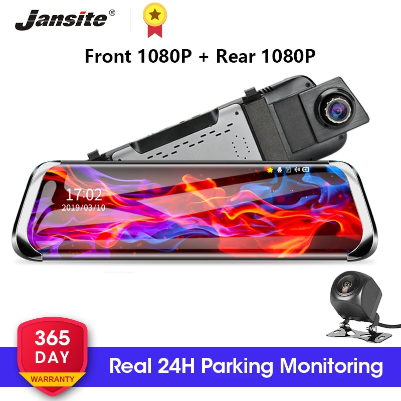 

Jansite 10" Car DVR Full Touch Screen Stream Dash cam Dual Lens Front camera 1080P Cameras Video Recorder 1080P Rear view mirror