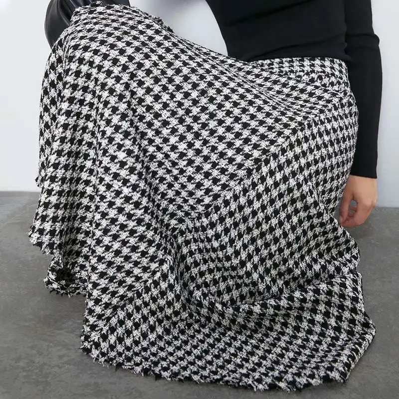 Английская элегантная винтажная твидовая Женская юбка в ломаную клетку с высокой талией, трапециевидная женская Юбка-миди Faldas Mujer Moda, женские юбки