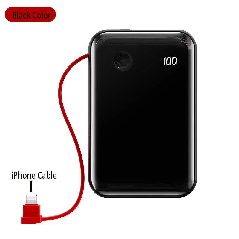 Baseus 10000mAh power Bank 3A зарядное устройство для телефона с кабелем и цифровым дисплеем 3 входа и 2 выхода power bank для iPhone samsung - Цвет: Black For iPhone