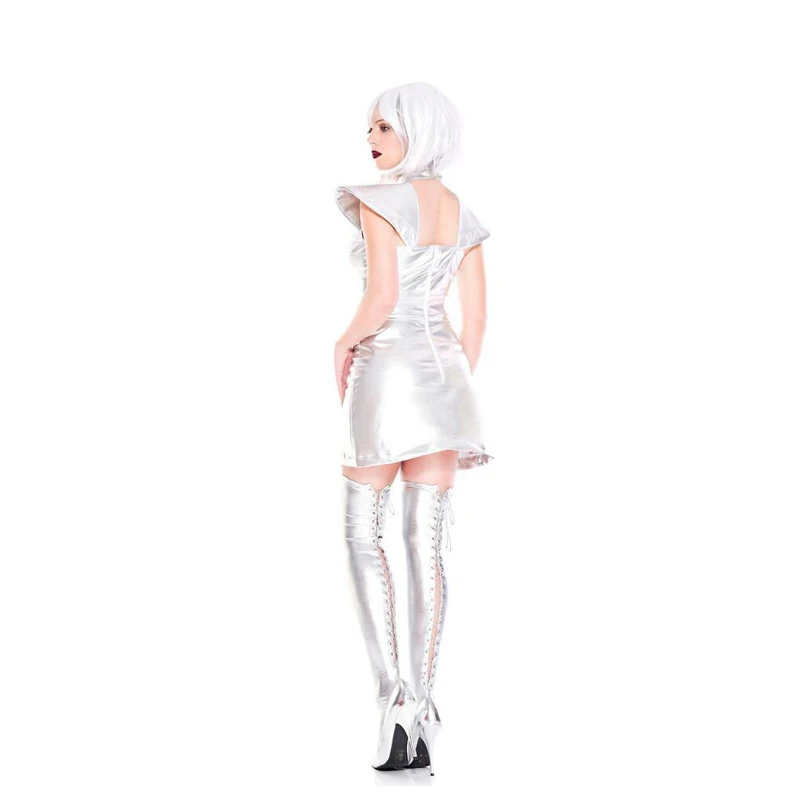 Классное серебряное будущее космическое мини-платье для женщин звезда ВОЕННАЯ Униформа сценический костюм для шоу Хэллоуин вечерние астронавт Косплей нарядное платье