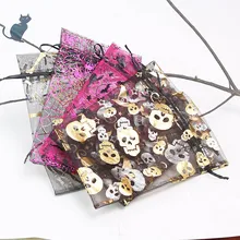 100 шт Забавный Подарочный пакет Таро, голова тыквы, паутина, фигура призрака, сумка на шнурке, 15*23 см, прозрачный карман из органзы