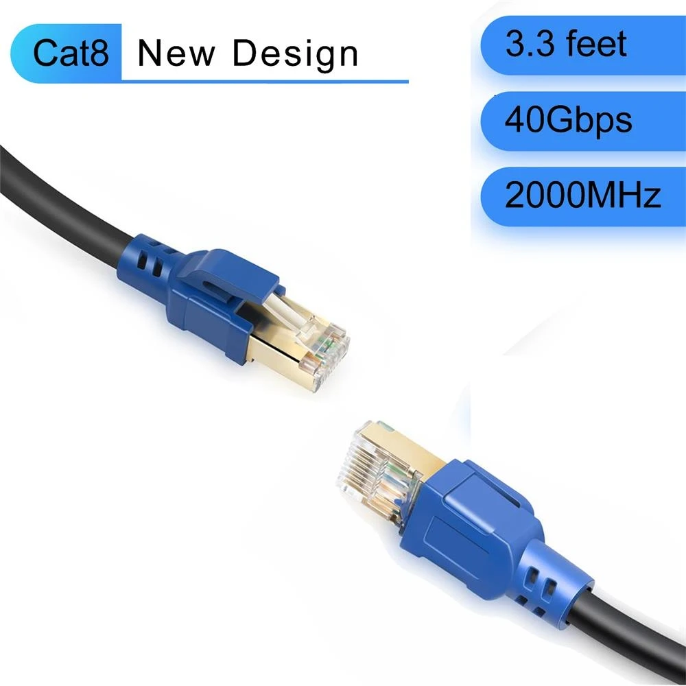 

Cat8 Network Cable Round Line Network Jumper Test Pure Copper Computer Cable Blue Connector For Router Laptop Cable Ethernet