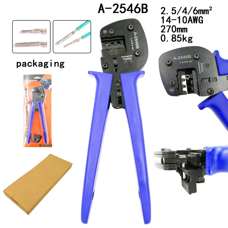 

A-2546B crimping pliers pv line pressing pliers capacity 2.5/4/6mm2 14-10AWG solar connector labor-saving tools 270mm 0.85kg