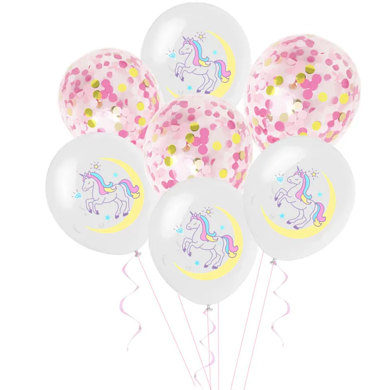 12 Inch Color Printing Unicorn Latex Balloon Set With Golden Confetti Decoration Kids Happy Birthday Party Adornment Baby Shower | Дом и сад