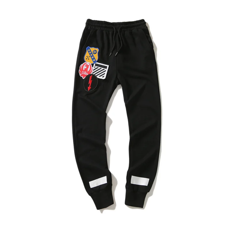 

New Style off Black Sweatpants Embroidery Badge White Religious Stripes Sports Ankle Banded Pants Fashion Men And Women Casual P