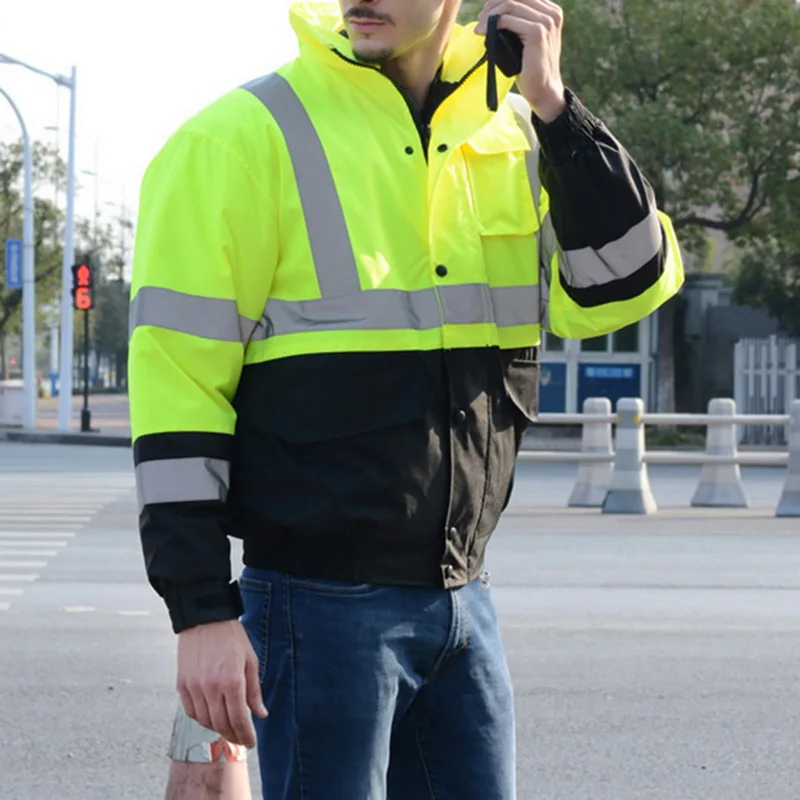 Black Friday PUIMENTIUA Men Jackets High Visibility Pullover Insulated Safety reflective strip hooded Sweatshirt Coat Slim Zipper sweater