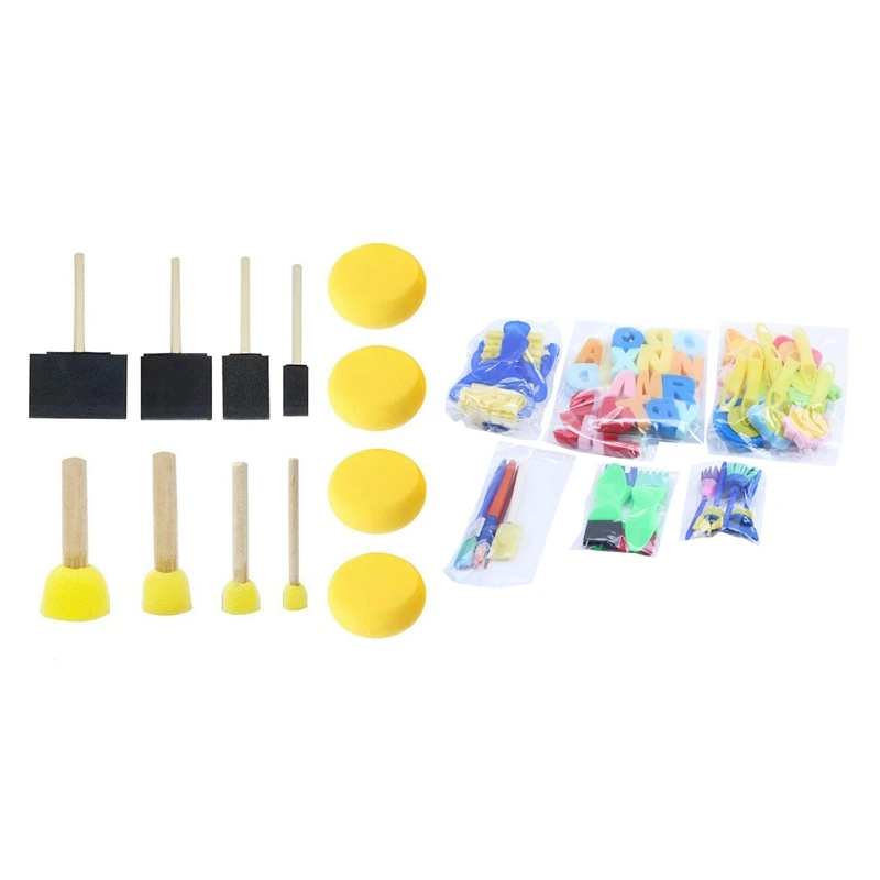 2 Set School Supplies Children'S Paint Set: 1 Set Round Paint Foam Sponge Brush Various Shaped and Sized, Watercolor Sponges& 1