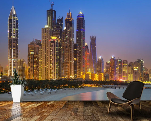 Papel De Parede Night View Of Dubai, Uae City Building 3d Wallpaper,living  Room Tv Wall Bedroom Wall Papers Home Decor Bar Mural - Wallpapers -  AliExpress