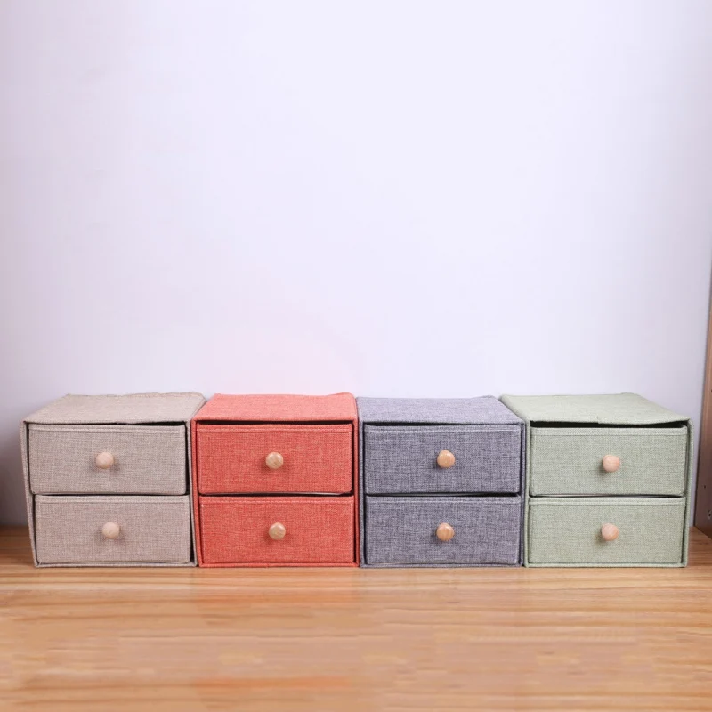  Foldable Storage Box Household Linen Fabric Drawer Desktop Cosmetic Storage Drawer Wooden Handle Li