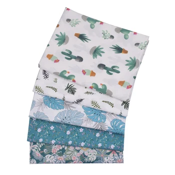 

5pcs/Lot, 50x40cm Leaves & Cactus, White & Green Printed Cotton Fabric, Patchwork Cloth, Sewing Quilting Material For Baby&Child