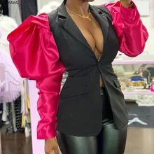 Зима-осень Для женщин фигурным вырезом с длинными пушистыми рукавами блейзер с пуговицами Винтаж Офисные женские туфли наряд Хай-стрит, пальто, пиджаки и GL0735