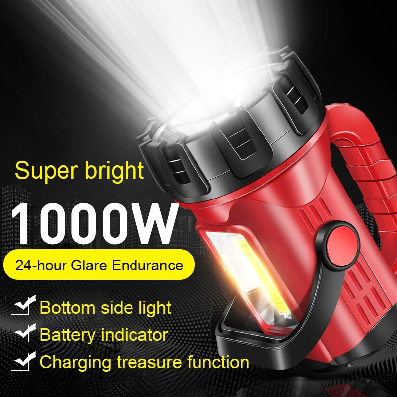 

Super Bright 1000W Flashlight Long-Range 1500lm Lantern Xenon Portable Waterproof Searchlight Spot Work Light Outdoor Power Bank