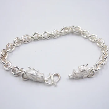 

Sterling S925 Silver Chain For Women Double Dragon Head Circle Bracelet 7.67''L Gift