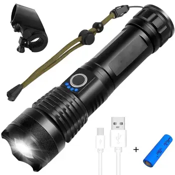 

USB Rechargeable LED XHP70 Tactical Flashlight 2000 High Lumens Super Bright 5 Modes IPX-5 Waterproof Zoomable Torch Light