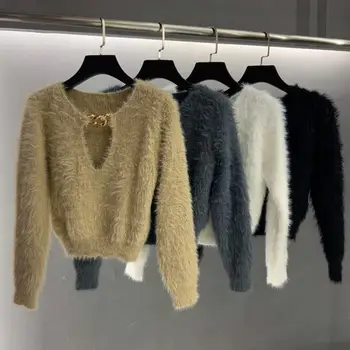

autumn casual women chains knitted sweater jumpers ladies short warm sweater 4 color gdnz 9.02