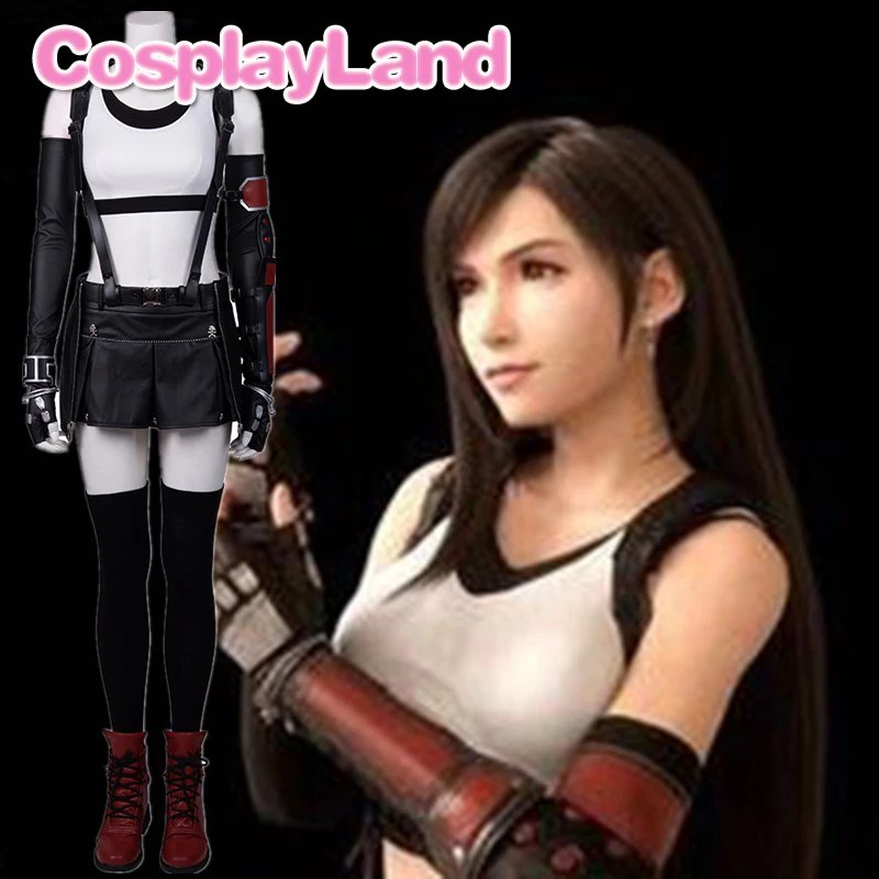 

Game Cospaly Tifa Lockhart Cosplay Suit Final Fantasy VII Remake Tifa Cosplay Costume Skirt Halloween Sexy Strap Shirt FF7