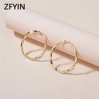

ZFYIN Gold Silver Color Hammered Cooper Boho Big Hoop Earrings for Women