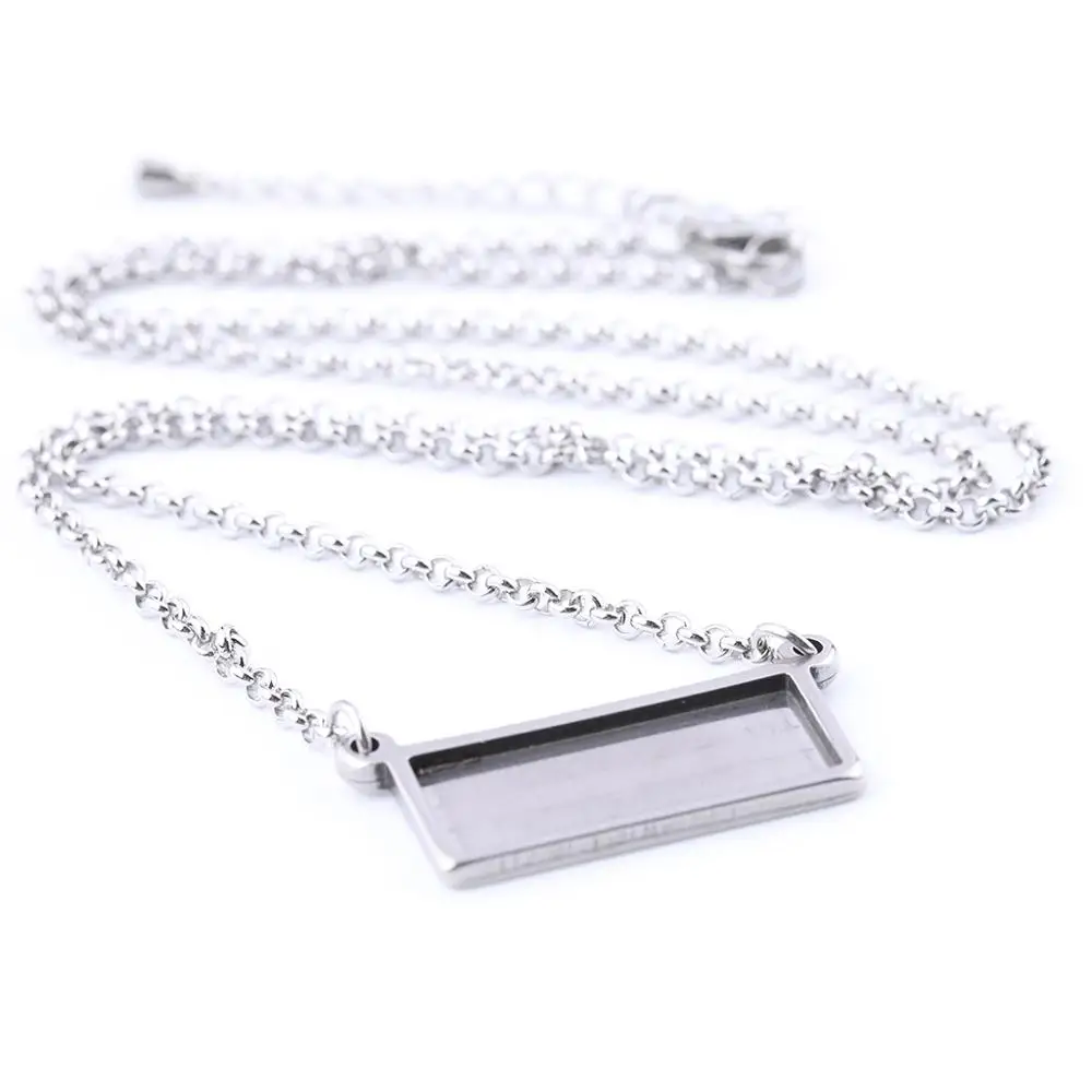 5 шт. из нержавеющей стали подходит 10x25 мм Прямоугольный кабюшон основа Подвески установка diy пустой ожерелье ободок лотки с длинной цепочкой 55 см