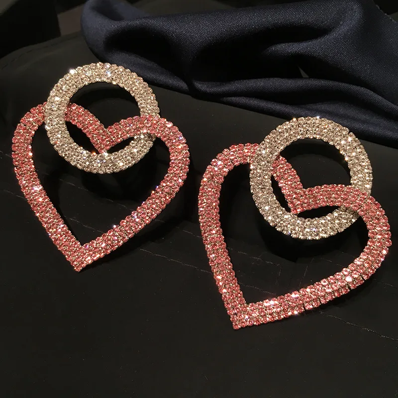 

Fashion cz hollowe big pink heart drop earring for womenn