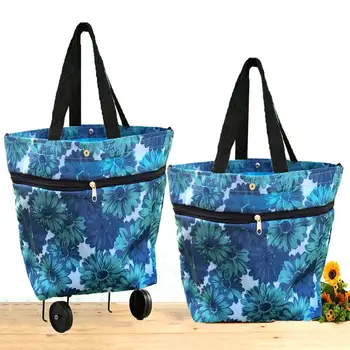 

Collapsible Trolley Bag With Wheels Portable Shopping Cart Reusable Shopping Bag Fashionable And Lovely Wide Application