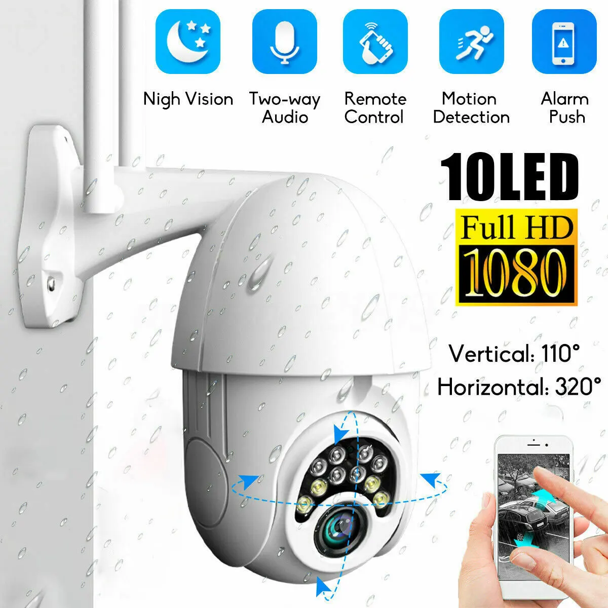 

Outdoor 1080P PTZ Wireless WIFI IP Camera IP66 2MP Move Detection Night Vision IR CCTV Surveillance Camera Two Way Speak Audio