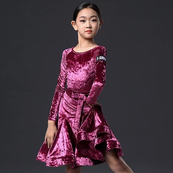 

Latin Dance Dress Long Sleeve Performance Professional Competition Clothing Rumba Cha Cha Samba Tango Winter Velvet Girl DN4700