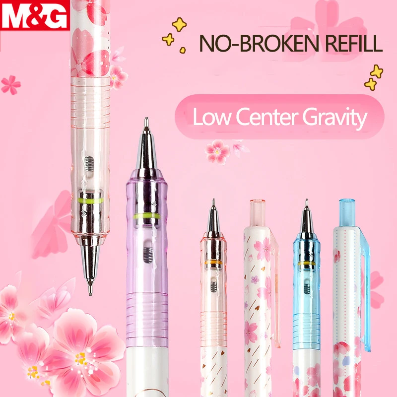 M&G Sakura Blossoms Automatic Pencil 0.5mm/0.7mm Pink No Broken Refill Mechanical Pencils For Kids Gifts Student Supplies 2pack artistic kawaii sakura beautiful flowers self adhesive sticky n times office school supplies memo pad