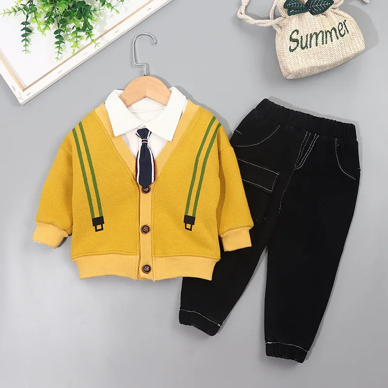 

2019 Childrenswear New Style Children Fall And Winter Clothes 01-2-3-4-Year-Old CHILDREN'S Sweater Coat plus Velvet Shirt Three-
