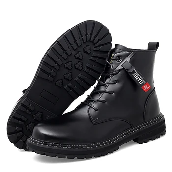 

2020 Boots Mens Leather Dress Black Platform Cowboy Ankle Boots Winter Fur Men Waterproof Motorcycle Western Man Boots Coturno
