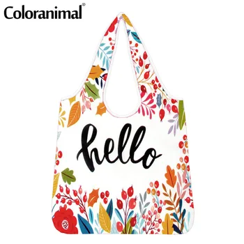 

Coloranimal Brand Design Hello Letter Print Ladies Shopper Bags Fashion Female Grocery Bags Protable Large Eco-Friendly Bags sac