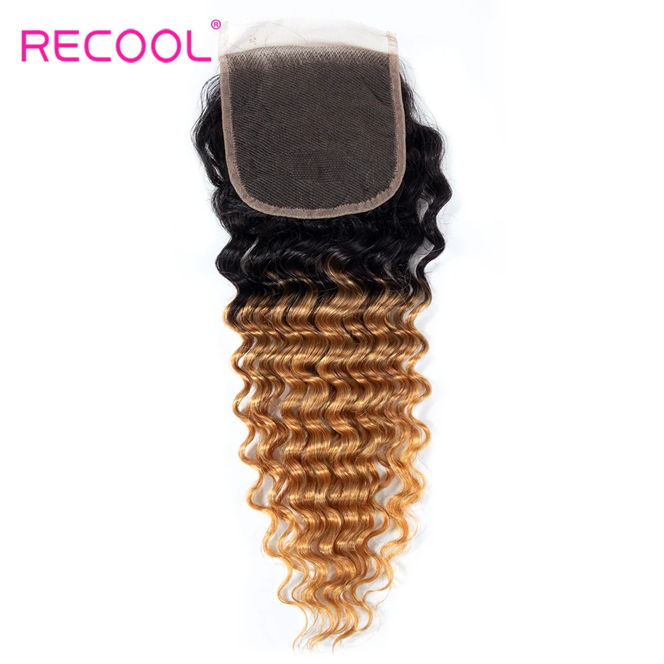 Recool Омбре человеческие волосы пучки с закрытием 4*4 Remy 1B 27 цветов Бразильские