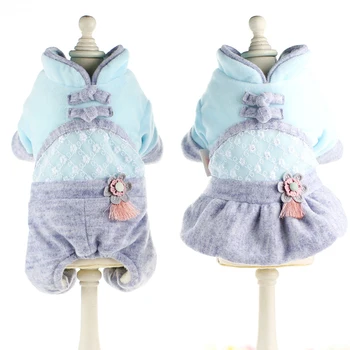 

Autumn and Winter Silk Embroidered Dress and Jumpsuit for Dogs Couples Small Dog Puppies Lovers Pet Clothes for Winter Dog 5