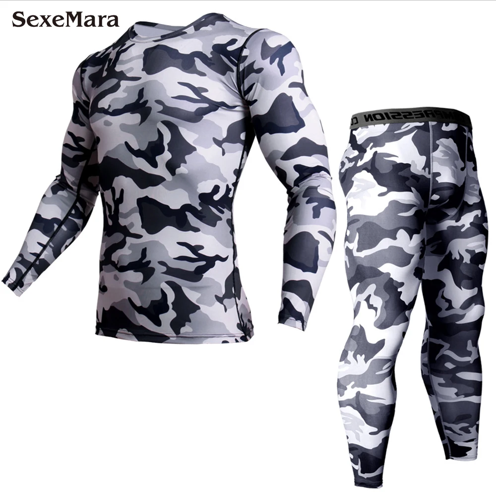 Men's Long Johns Sports Suit Compression Thermal Underwear Fitness Bodybuilding Underwear Clothes MMA Rashguard Leggings