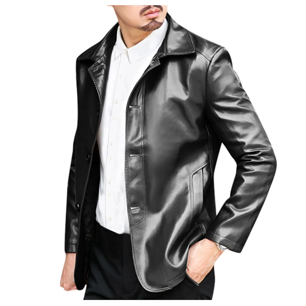 Chaquetas hombre, модная мужская Осенняя зимняя однотонная верхняя одежда, кожаная куртка, теплое пальто, зимняя мужская куртка