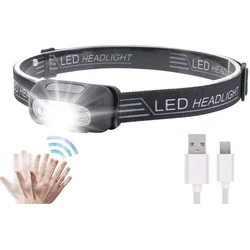 Mini lampe frontale LED Portable avec capteur intelligent 5W, charge USB, idéal pour la pêche de nuit, en blanc ou en noir 