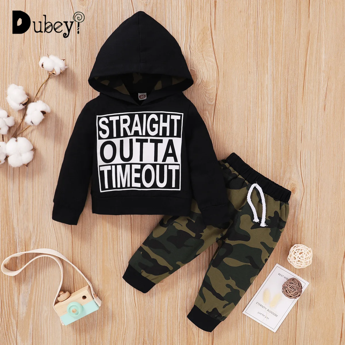 

Hooded Top and Camouflage Trousers Suit Fall Clothes for Toddler Boys Letter Print Long Sleeve Top Sets Baby Boy Clothes Outfits