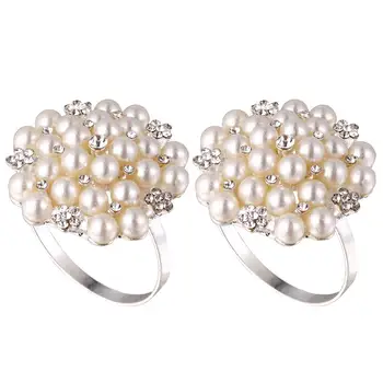 

6Pcs Napkin Rings Napkin Buckle Silver Plating Diamond Embeded Pearl Elegant Napkin Holder Table Decoration For Restaurant