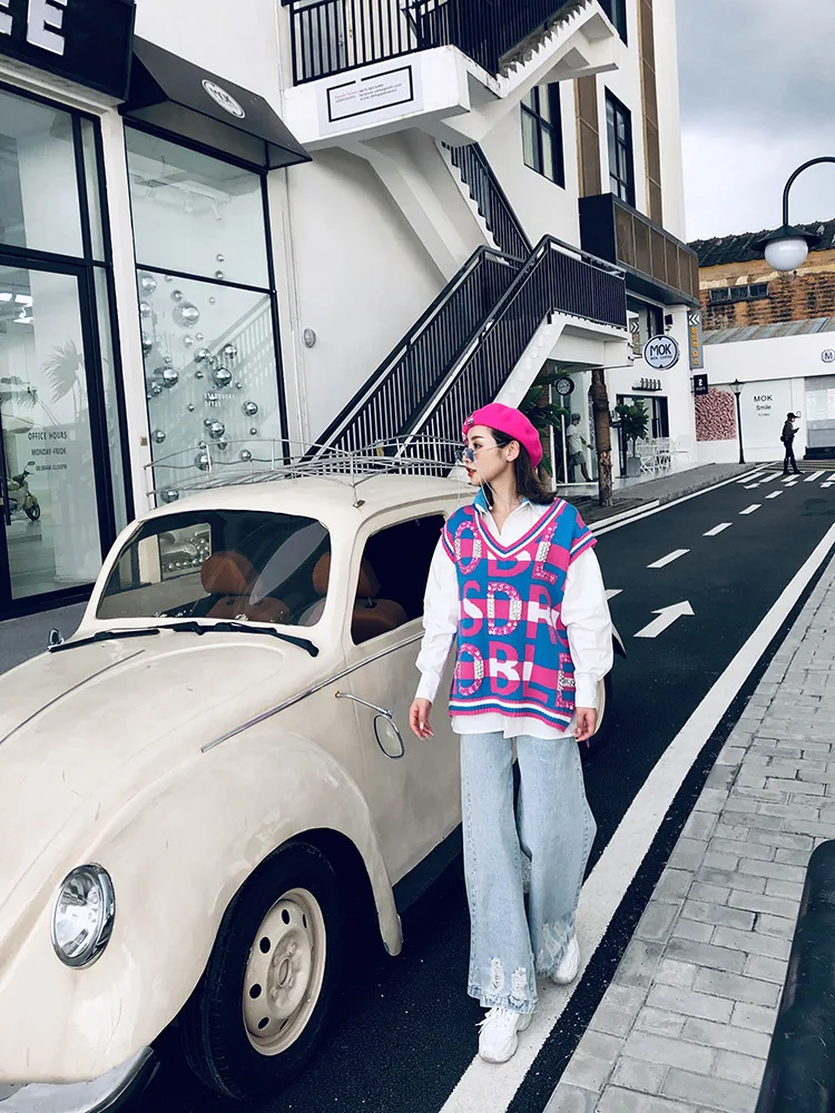 Свободные прямые мешковатые джинсовые штаны модные рваные широкие Harajuku уличная Женская высокая талия Пояс Длинные джинсы брюки комплект из двух предметов