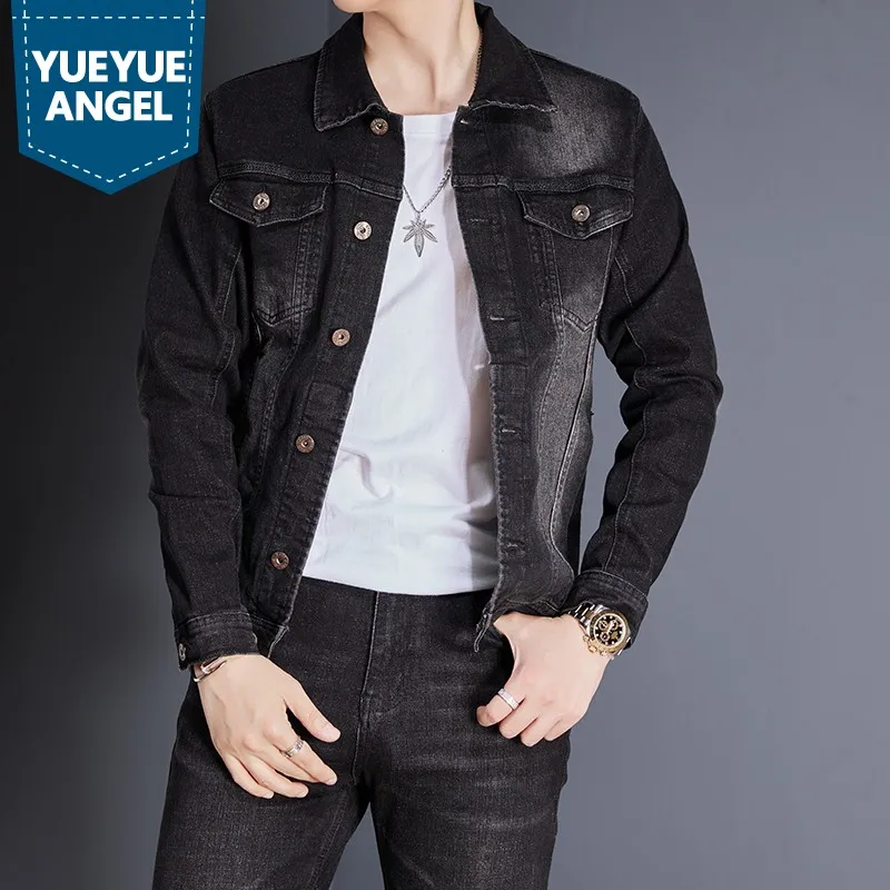 

Men Denim Jacket Set Autumn New Single Breasted Slim Cargo Jackets Pencil Jeans 2 Pieces Set Casual Cowboy Pants Set Oversize