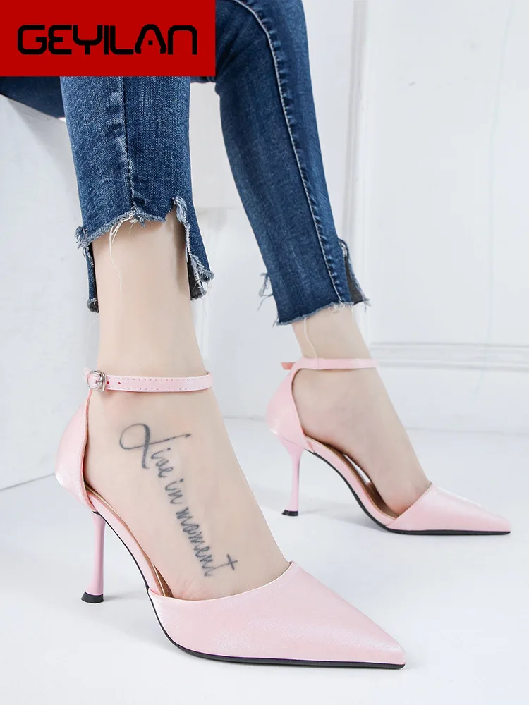 

2020 Office Ladies Elegant Solid Colours Sandals Female Ankle Strap Sandal Woman High Heels Shoes Women Career Shoe