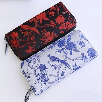 

Women Wallet Fashion Vintage Flower Embroided Purses Wallet National Style Clutch Bag Organizer Wallets Zipper Long Floral Nylon