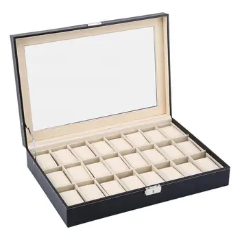 

6/10/12/20/24 Grid Watch PU Leather Display Case Storage Jewellery Box Bracelet Tray Holder with Pillows Grids Watch Organizer