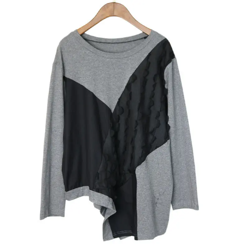 Необычная женская футболка, корейская мода, новинка, Осенний элегантный пуловер в стиле пэчворк, маленькая свежая Повседневная футболка S727