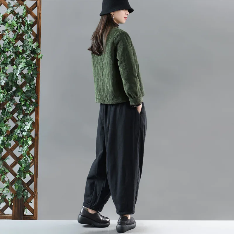 

2019 Winter Thick Quilted Corduroy Cotton-padded Clothes Chinese Style Stand Collar Retro Warm Cropped Jacket Corduroy Thick Cot