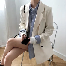 2020 Spring New Fashion Blazer Jacket Women Casual Pockets Long Sleeve Work Suit Top Coat Office Lady  Loose Blazers