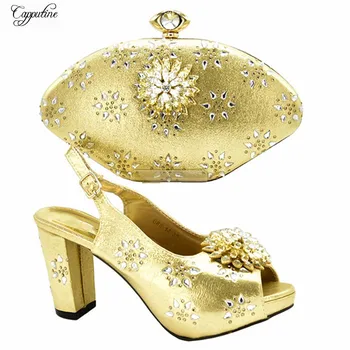 

Pretty gold high heel pump shoes matching with evening bag sets for party 688-14, heel height 10cm