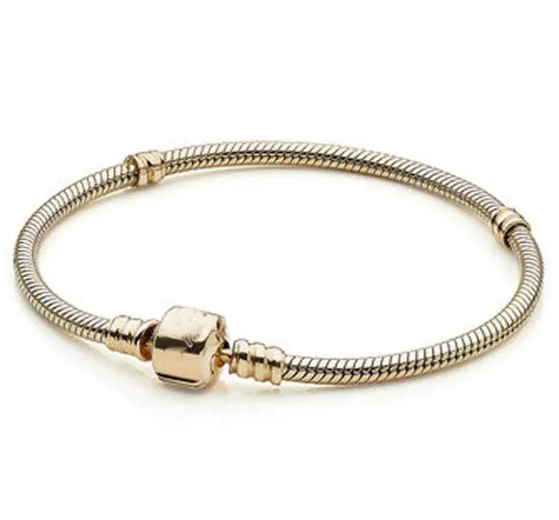 

Original 925 Sterling Silver Bracelet Gold Color Barrel Clasp Snake Chain Basic Bangle For Women Bead Charm Diy Fashion Jewelry